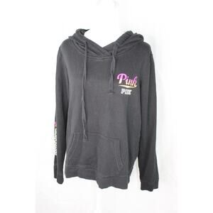 Victoria's Secret PINK Black Hoodie Medium Womens Pullover Sweatshirt